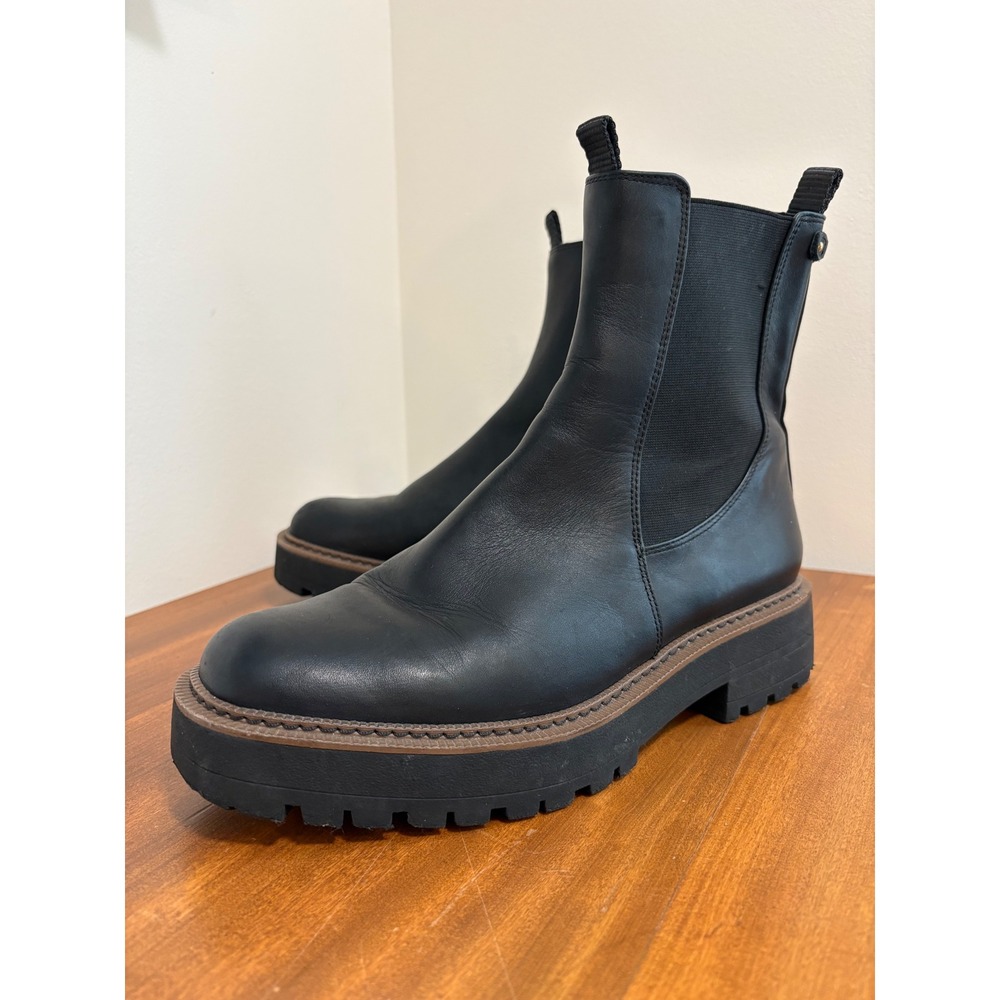Sam Edelman Laguna Black Leather Waterproof Lug Sole Chelsea Boots Womens 10M